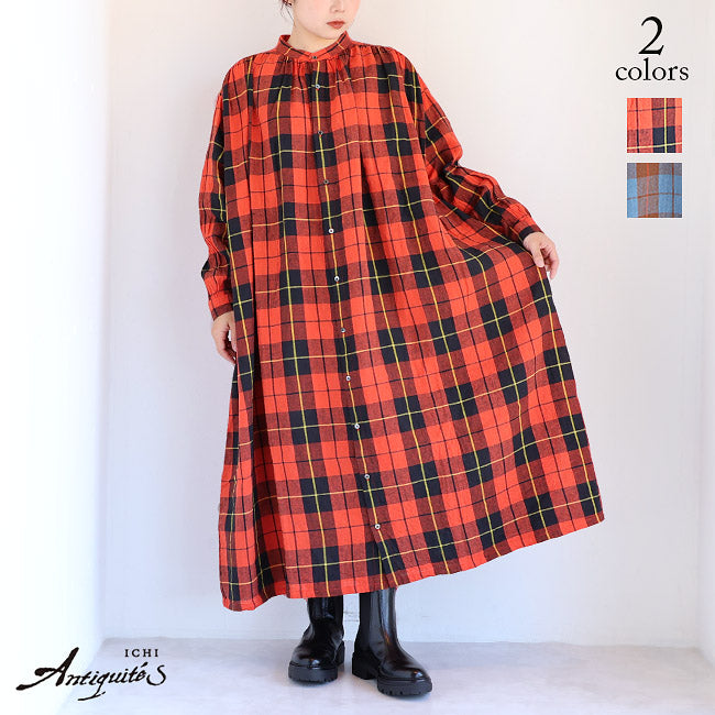 イチアンティークス　赤チェック リネン ノースリーブワンピース iCHi Antiquites(イチアンティークス) コットン×リネンタータン