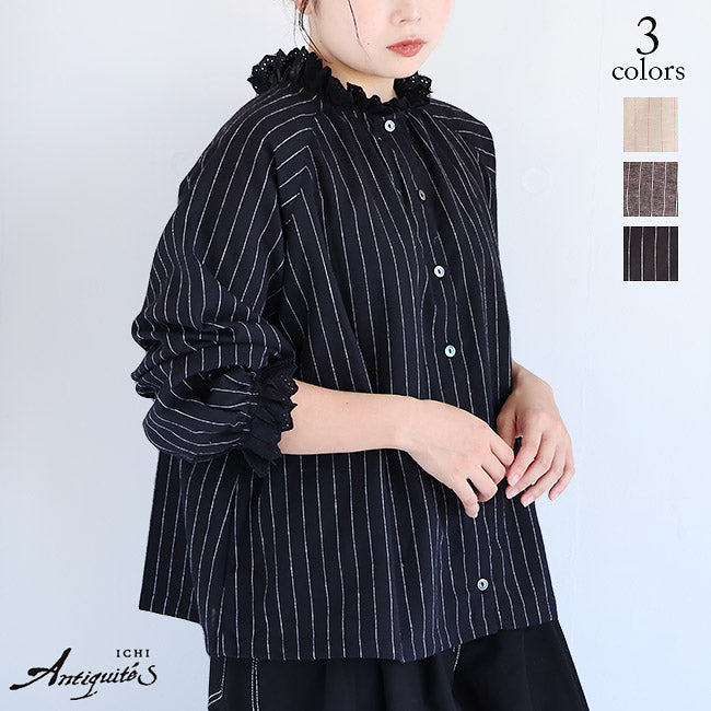 ichi Antiquites（イチアンティークス）ストライプチュニックブラウス iCHi Antiquites(イチアンティークス) ピンストライプ2wayシャツ
