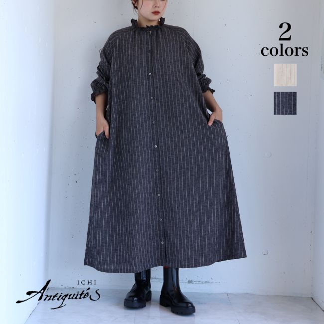 iCHi Antiquites(イチアンティークス) ピンストライプドレスワンピース 