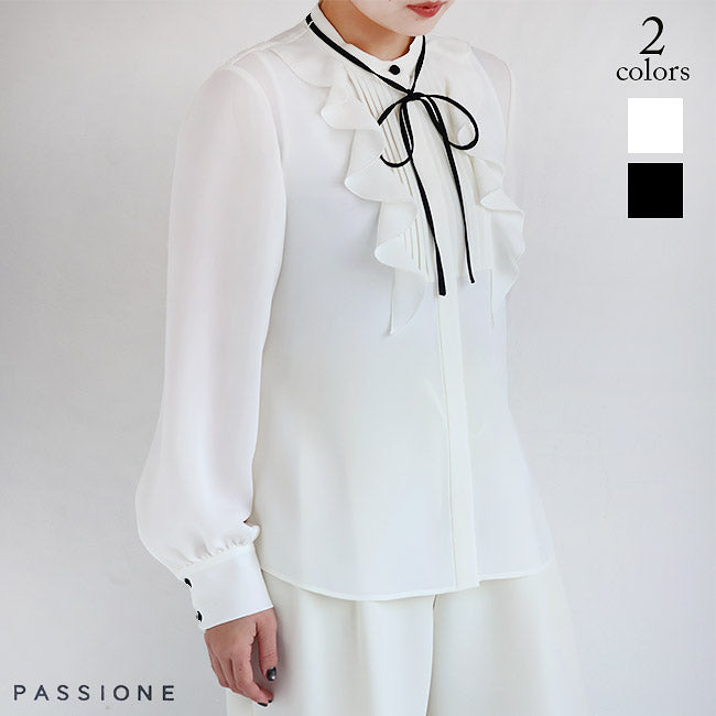 PASSIONE(パシオーネ) フリルピンタック細リボンブラウス 616918