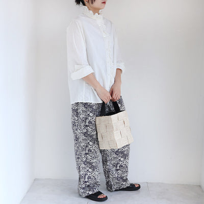 iCHi Antiquites(イチアンティークス) コットンリネンスタンドフリルシャツ　1000934