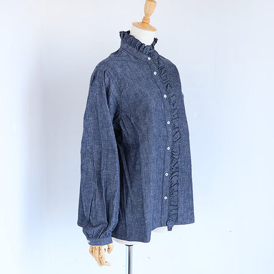 iCHi Antiquites(イチアンティークス) コットンリネンスタンドフリルシャツ　1000934