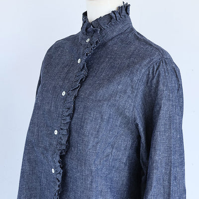 iCHi Antiquites(イチアンティークス) コットンリネンスタンドフリルシャツ　1000934