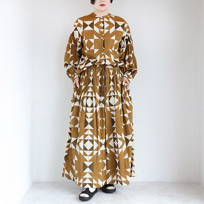iCHi Antiquites(イチアンティークス) インドブロックプリントピンタックスカート　1000943
