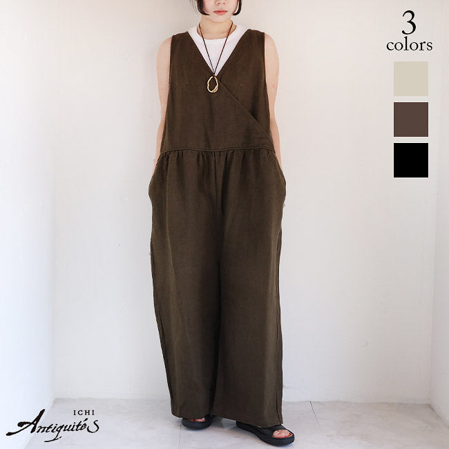 iCHi Antiquites(イチアンティークス) TWILL WEAVE LINEN JUMPSUIT 1001123
