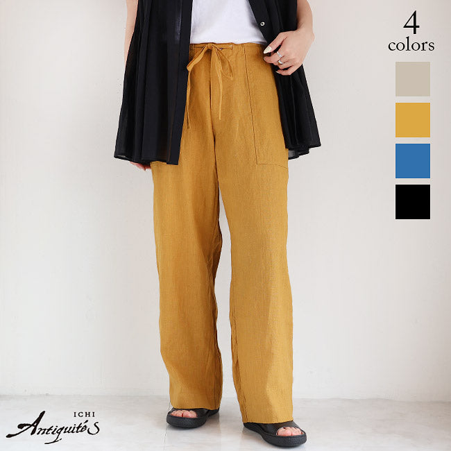 ICHI Antiquities noir リネン サーカスパンツ オリーブ色 1001135-01_1080x.jpg?v=1749015910