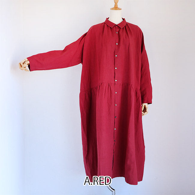 ichi Antiquite's イチ アンティークス リネン ワンピース ICHI Antiquites (イチアンティークス) リネンインディゴギャザー