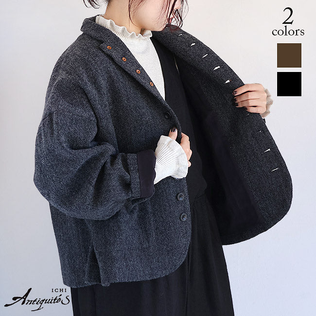 イチアンティークス コットン ウール ジャケット アウター ネイビー F イチアンティークス コットン ウール ジャケット アウター