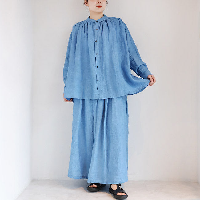 ICHIAntiquites イチアンティークス インディゴ リネンフリルシャツ iCHi Antiquites(イチアンティークス) インディゴリネンシャツ 1101126