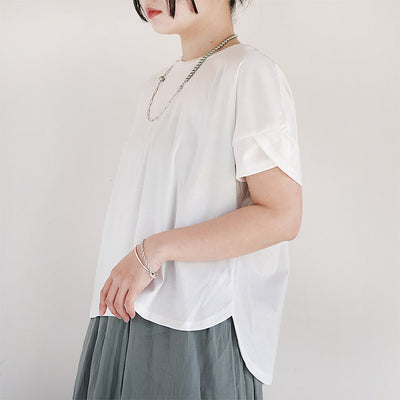 Maglia Plus(マリアプラス) マーセライズコットン重ねタックスリーブ半袖カットソー　151154