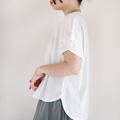 Maglia Plus(マリアプラス) マーセライズコットン重ねタックスリーブ半袖カットソー　151154