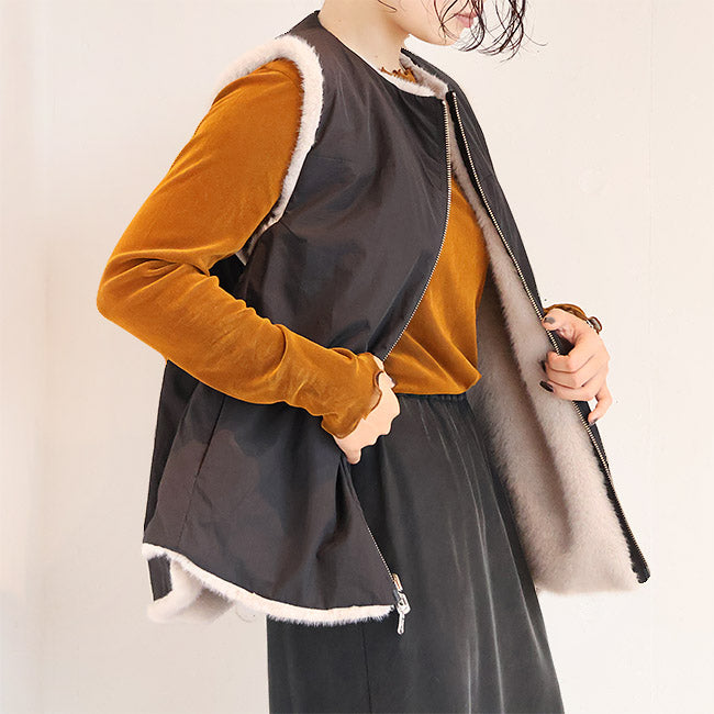 Maglia Plus(マリアプラス) ミンクエコファー×ナイロンリバーシブルベスト・ジレ　 155430