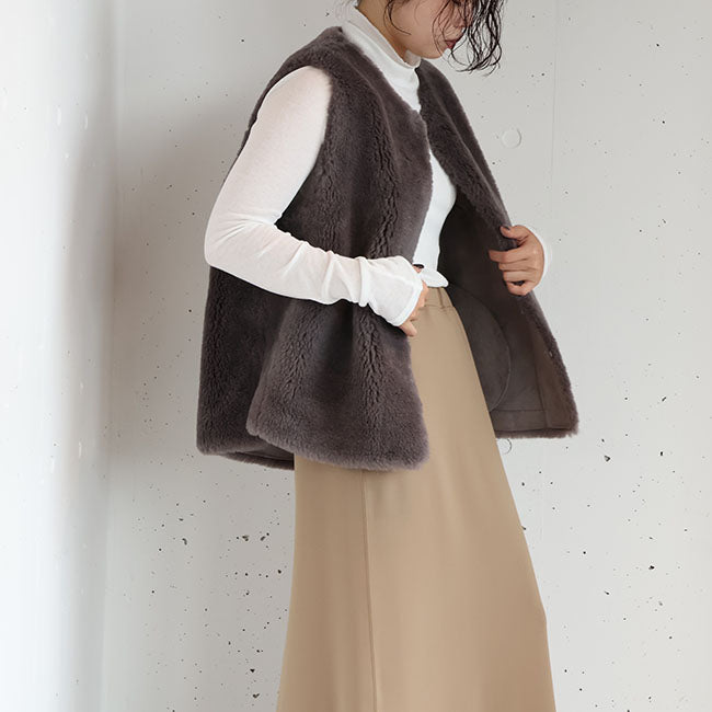 Maglia Plus(マリアプラス) wool boafabric ウールボアベスト　155436