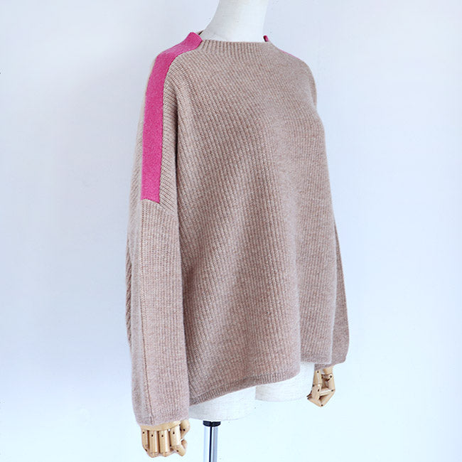 Maglia Plus(マリアプラス) ショルダーライン×ドローコードあぜ編みプルオーバーニット　 156704