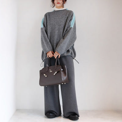 Maglia Plus(マリアプラス) ショルダーライン×ドローコードあぜ編みプルオーバーニット　 156704