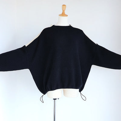 Maglia Plus(マリアプラス) ショルダーライン×ドローコードあぜ編みプルオーバーニット　 156704