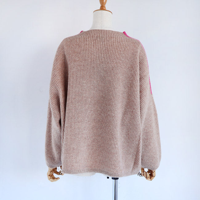 Maglia Plus(マリアプラス) ショルダーライン×ドローコードあぜ編みプルオーバーニット　 156704