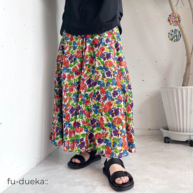 fu-dueka(エーカ) フレアー切り替えプリントロングスカート　1721709