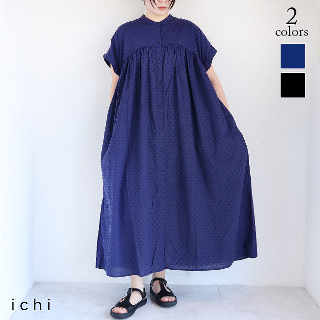 ichi(イチ) コットンオーガニックカットドビードットワンピース　241121