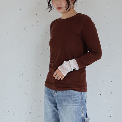 cafune(カフネ) 袖口くしゅっとシアーチュール配色カットソー　535971