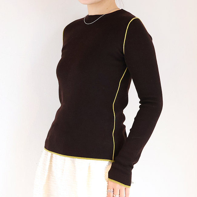 cafune(カフネ) リブ編みニット細ライン配色　545918