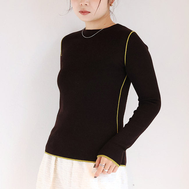 cafune(カフネ) リブ編みニット細ライン配色　545918