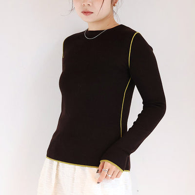 cafune(カフネ) リブ編みニット細ライン配色　545918