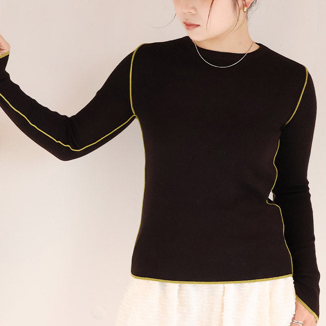 cafune(カフネ) リブ編みニット細ライン配色　545918