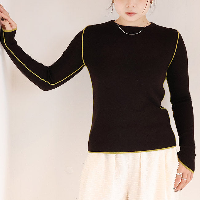 cafune(カフネ) リブ編みニット細ライン配色　545918