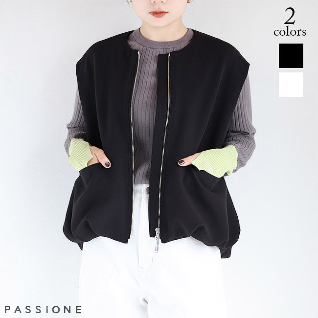 今期　パシオーネ（PASSIONE）フラップポケット付 裾バルーン ベスト PASSIONE(パシオーネ) フラップポケット裾バルーンジップベスト 616408