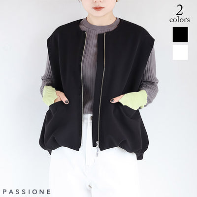 今期　パシオーネ（PASSIONE）フラップポケット付 裾バルーン ベスト PASSIONE(パシオーネ) フラップポケット裾バルーンジップベスト 616408