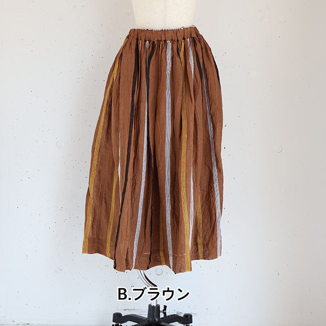 iCHi Antiquites(イチアンティークス) リネンドビーストライプスカート　801116