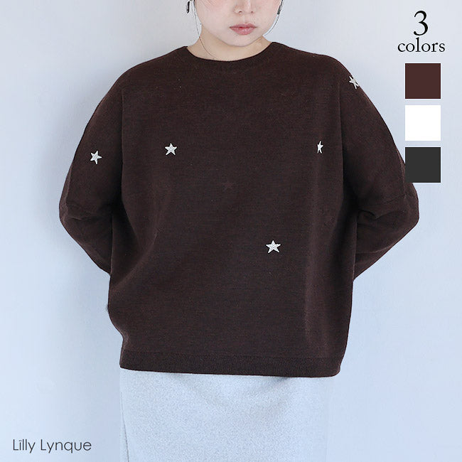 LILLY LYNQUE（リリーリン） ウールブレンドキラリ星スター刺繍ニット　8508167