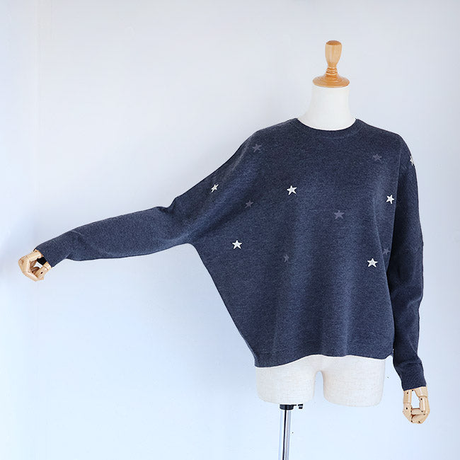 LILLY LYNQUE（リリーリン） ウールブレンドキラリ星スター刺繍ニット　8508167