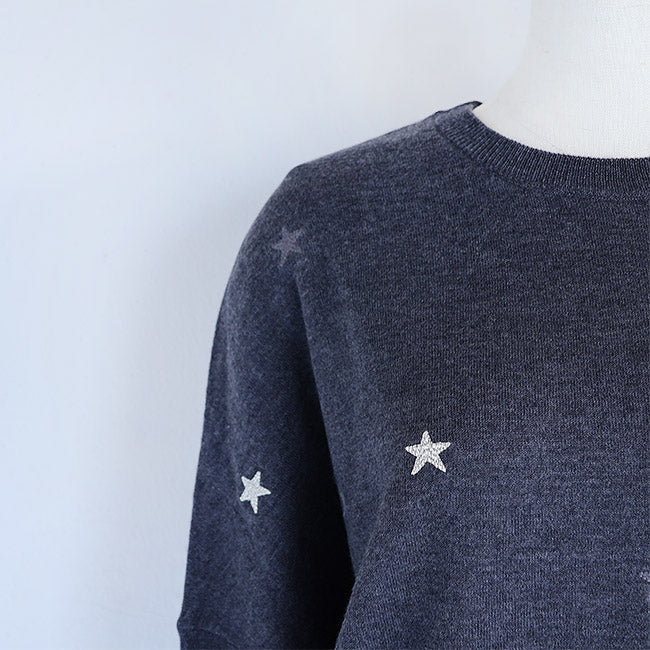 LILLY LYNQUE（リリーリン） ウールブレンドキラリ星スター刺繍ニット　8508167