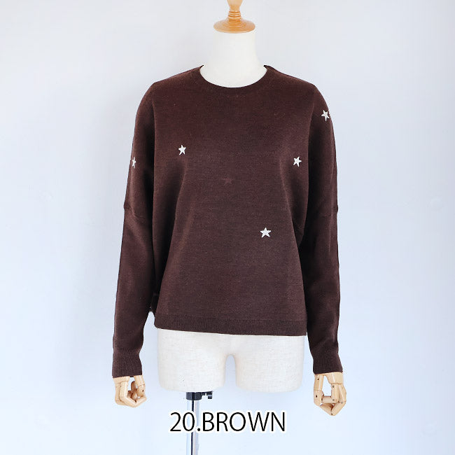 LILLY LYNQUE（リリーリン） ウールブレンドキラリ星スター刺繍ニット　8508167