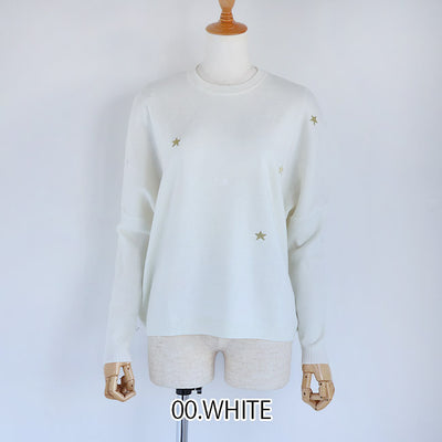 LILLY LYNQUE（リリーリン） ウールブレンドキラリ星スター刺繍ニット　8508167