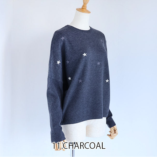 LILLY LYNQUE（リリーリン） ウールブレンドキラリ星スター刺繍ニット　8508167