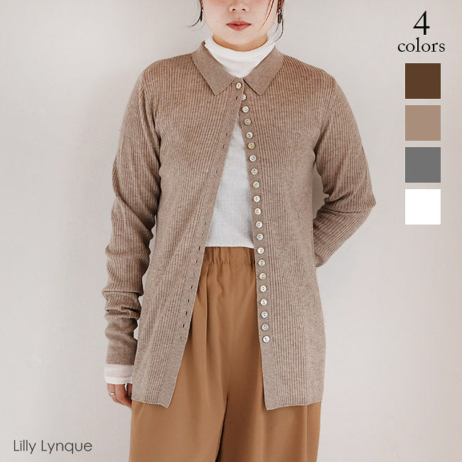 LILLY LYNQUE（リリーリン） ボタンいっぱいリブポロニットカーディガン　8508170