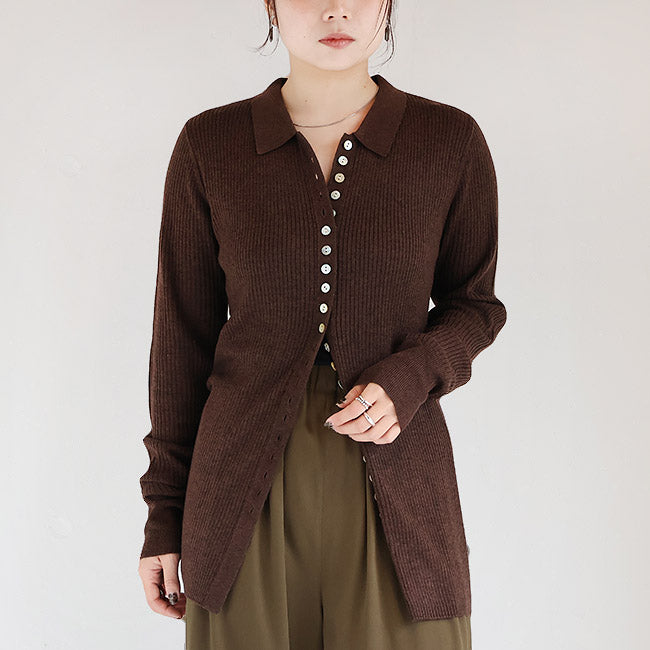 LILLY LYNQUE（リリーリン） ボタンいっぱいリブポロニットカーディガン　8508170