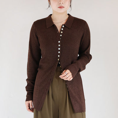 LILLY LYNQUE（リリーリン） ボタンいっぱいリブポロニットカーディガン　8508170