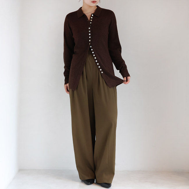 LILLY LYNQUE（リリーリン） ボタンいっぱいリブポロニットカーディガン　8508170