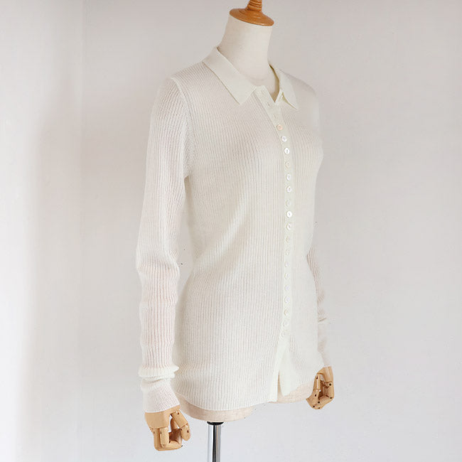 LILLY LYNQUE（リリーリン） ボタンいっぱいリブポロニットカーディガン　8508170