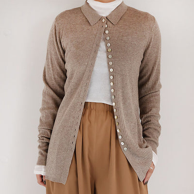 LILLY LYNQUE（リリーリン） ボタンいっぱいリブポロニットカーディガン　8508170