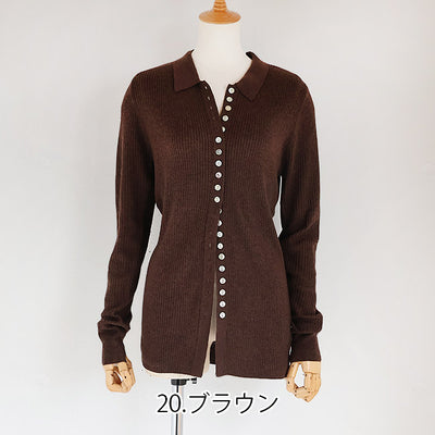 LILLY LYNQUE（リリーリン） ボタンいっぱいリブポロニットカーディガン　8508170