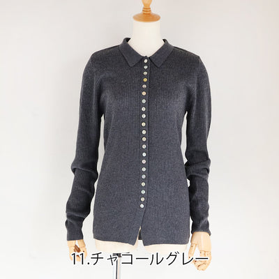 LILLY LYNQUE（リリーリン） ボタンいっぱいリブポロニットカーディガン　8508170