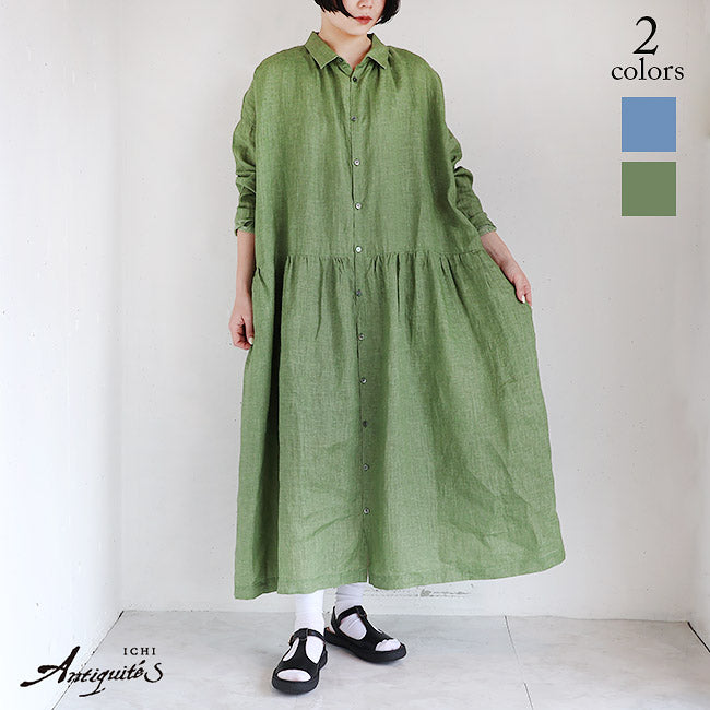 iCHi Antiquites(イチアンティークス)PIGMENT COLOR LINEN DRESS カラーリネンワンピース 900902