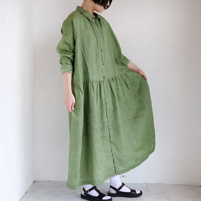 iCHi Antiquites(イチアンティークス)PIGMENT COLOR LINEN DRESS カラーリネンワンピース 900902