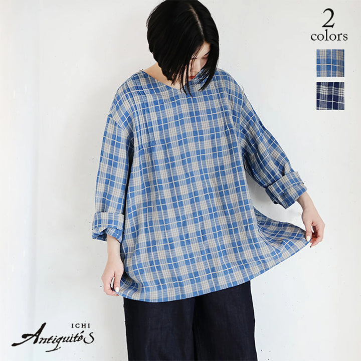 iCHi Antiquites(イチアンティークス) INDIGO CHECK LINEN P/O インディゴチェックリネンプルオーバー 9 –  Sonorite