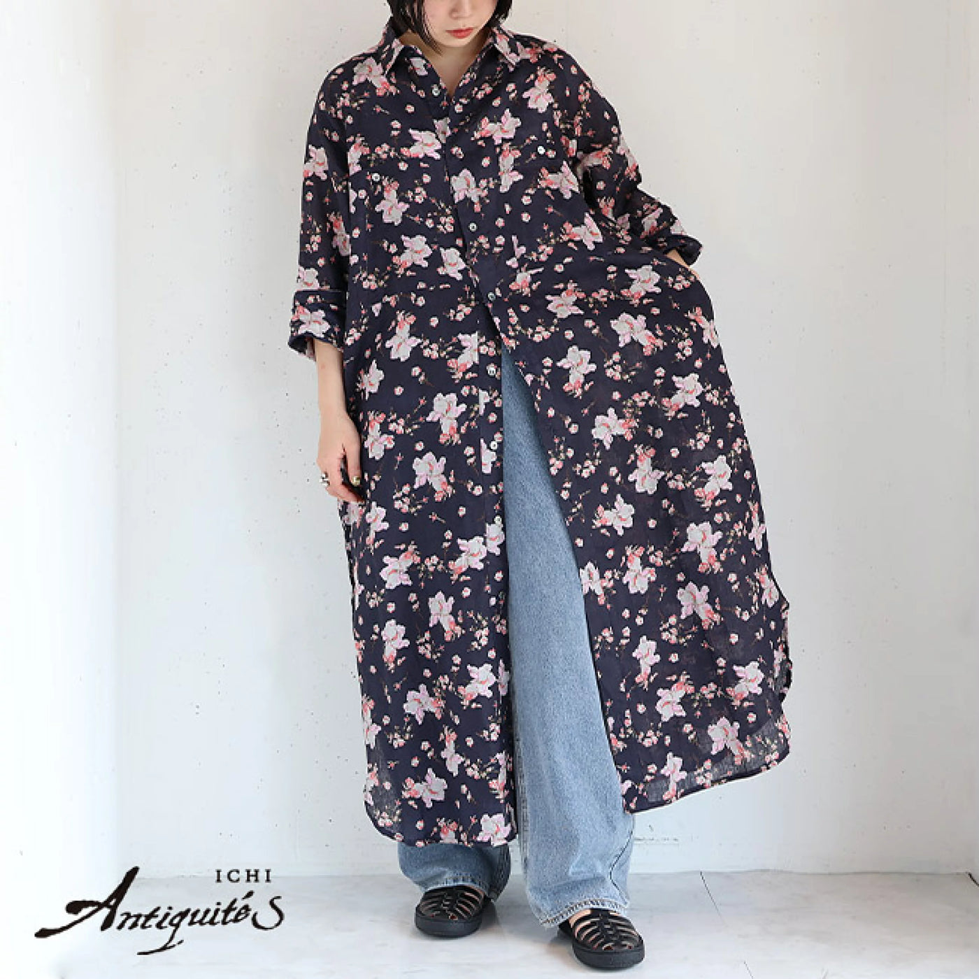 iCHi Antiquites(イチアンティークス)LINEN FLOWER PRINT DRESS ...